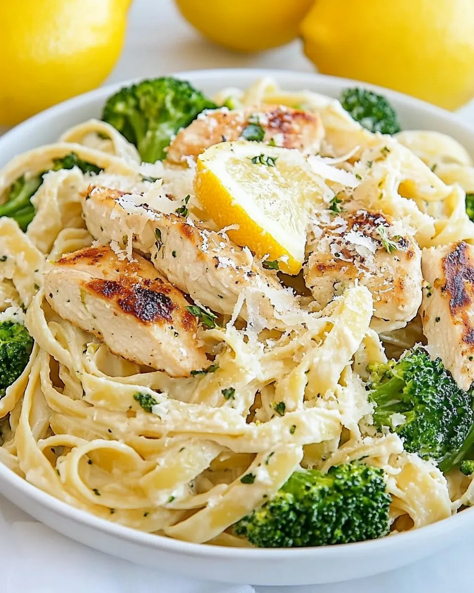 Easy Lemon Fettuccine Alfredo with Grilled Chicken and Broccoli picture