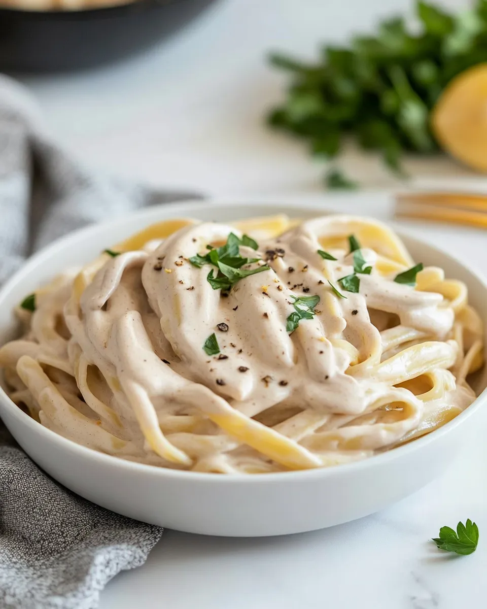 Easy Lemon Garlic Cashew Cream Sauce with Fettuccini recipe photo