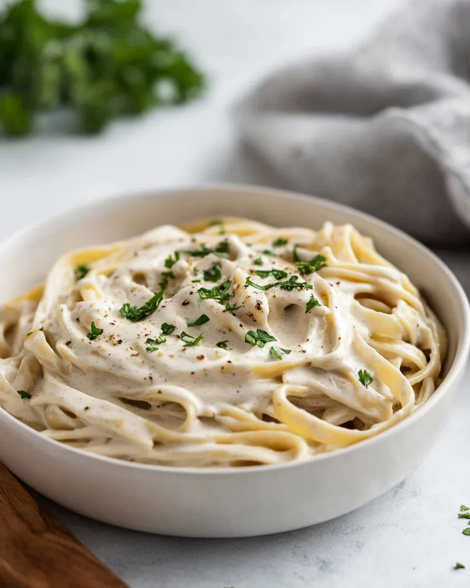 Delicious Lemon Garlic Cashew Cream Sauce with Fettuccini shot