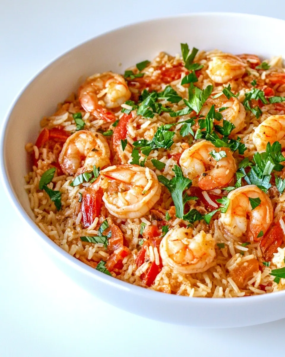 Delicious Light Italian Shrimp & Rice Skillet food shot