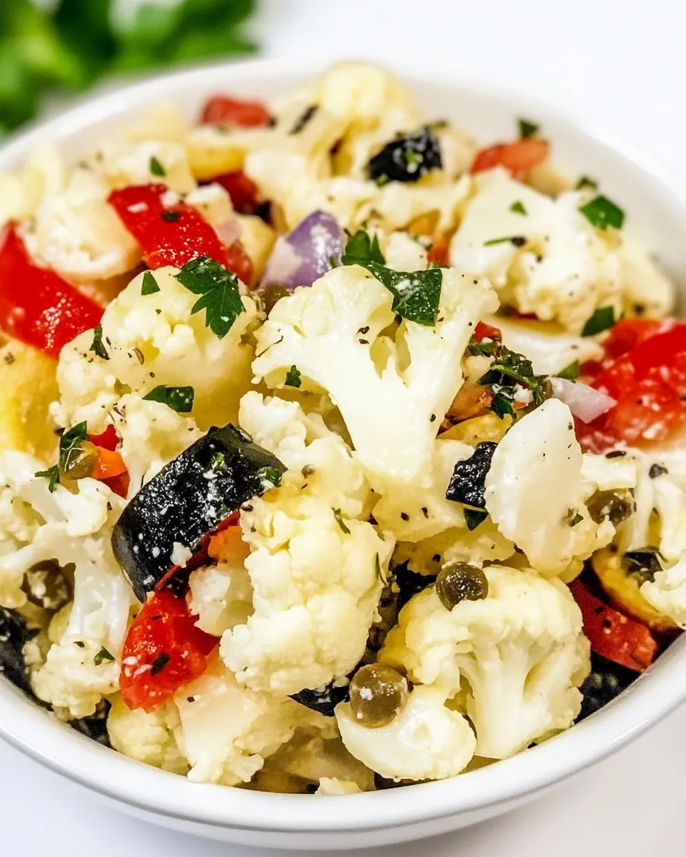 Delicious Marinated Cauliflower Antipasto Salad shot
