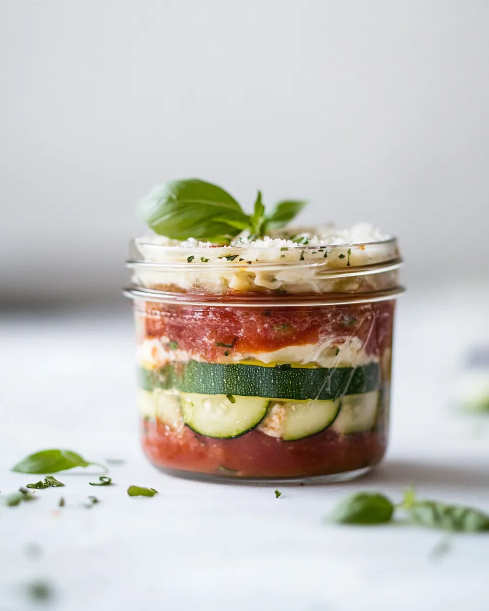 Delicious Mason Jar Zucchini Lasagna shot
