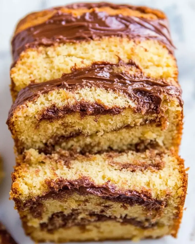 Homemade Nutella-Layered-and-Swirled Peanut Butter Bread Peanut Butter Loaf Cake photo