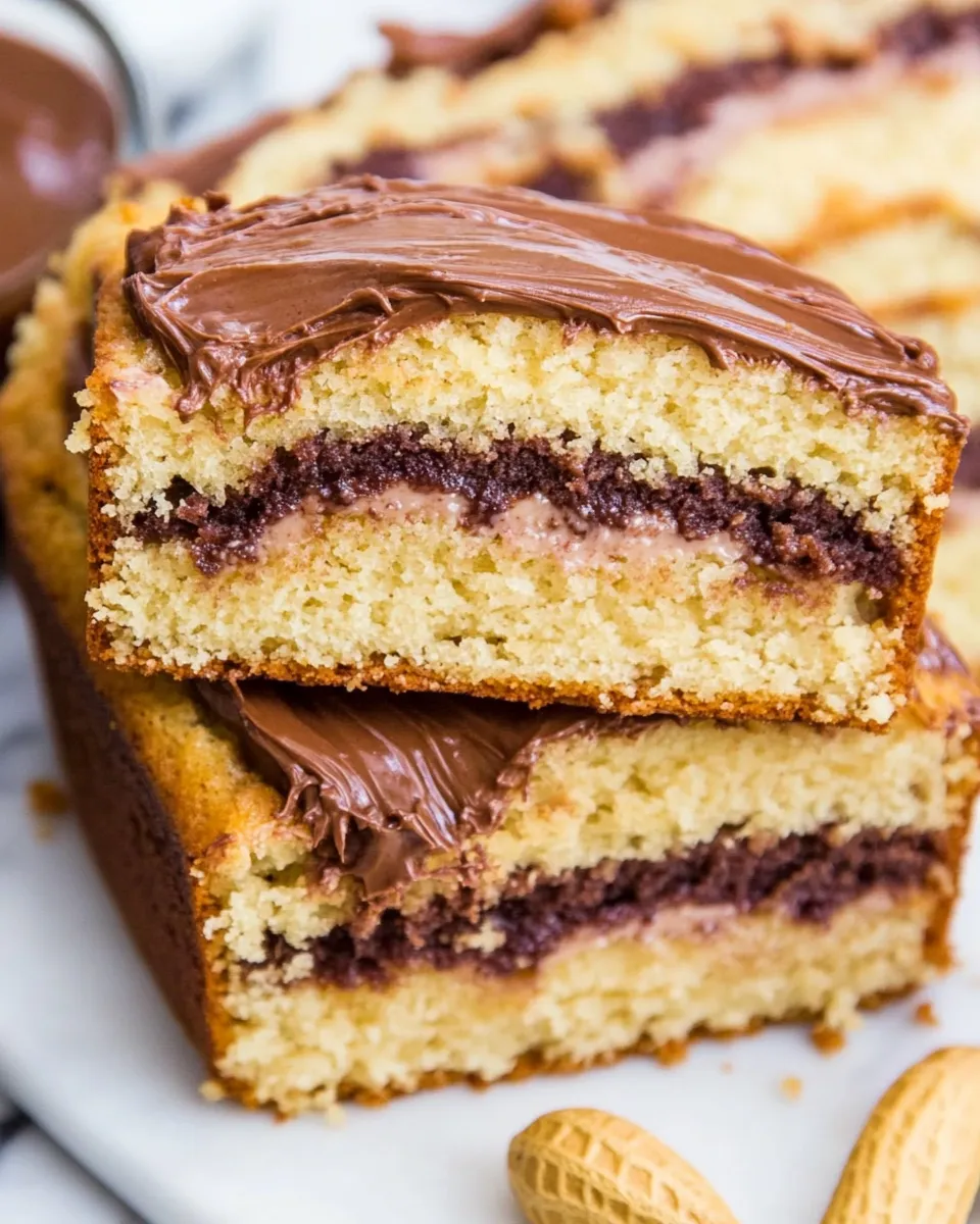 Easy Nutella-Layered-and-Swirled Peanut Butter Bread Peanut Butter Loaf Cake picture