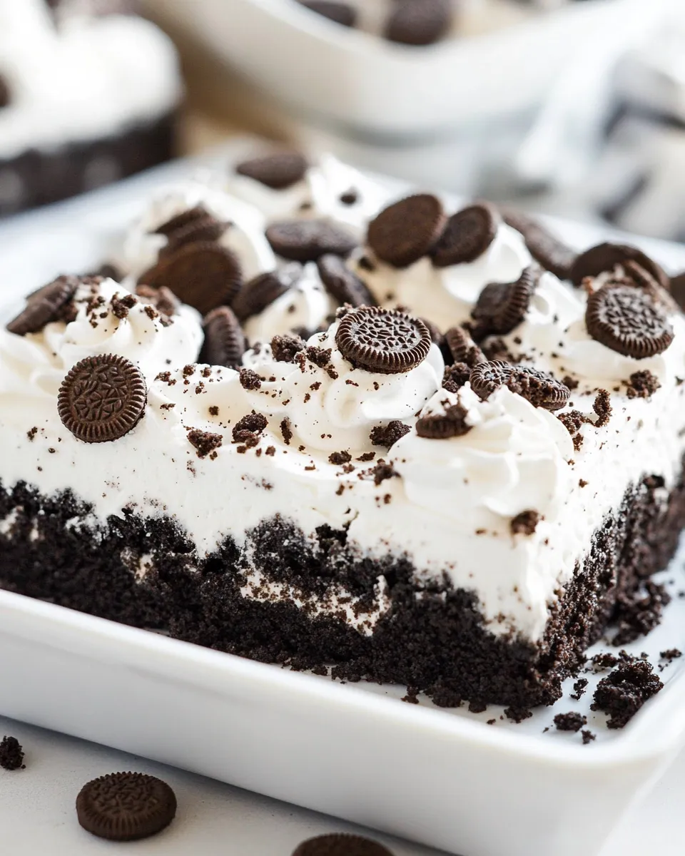 Homemade Oreo Pudding Poke Cake photo