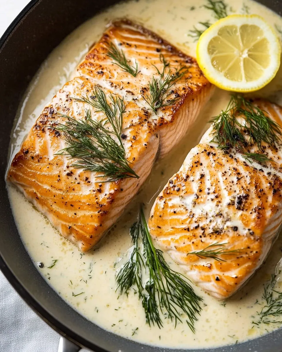 Classic Pan Seared Salmon with Creamy Lemon Dill Sauce dish photo
