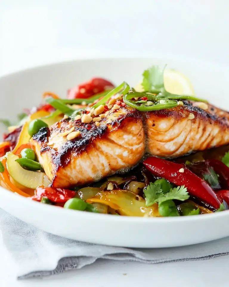 Homemade Pan Seared Salmon with Thai Vegetables photo