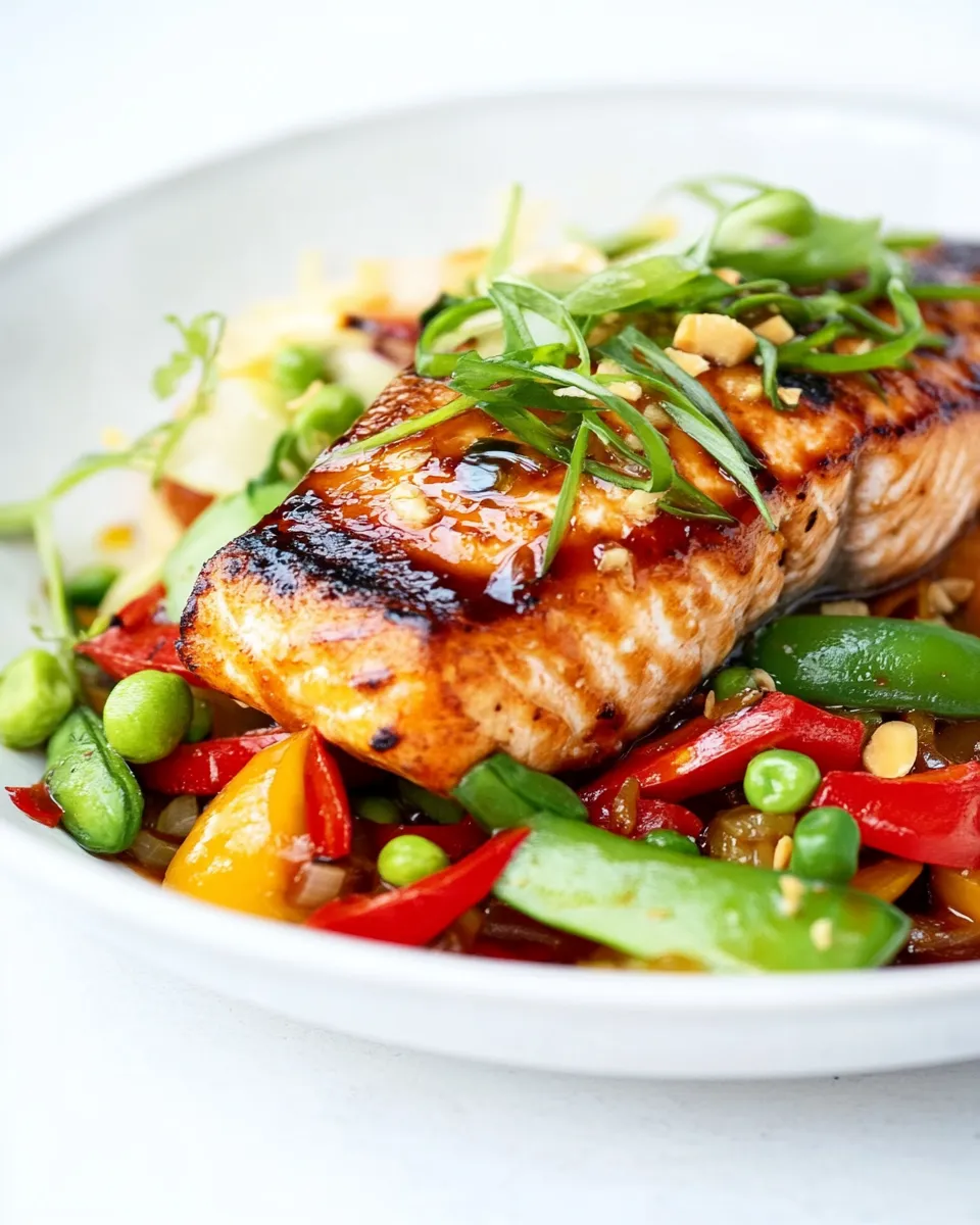 Healthy Pan Seared Salmon with Thai Vegetables shot