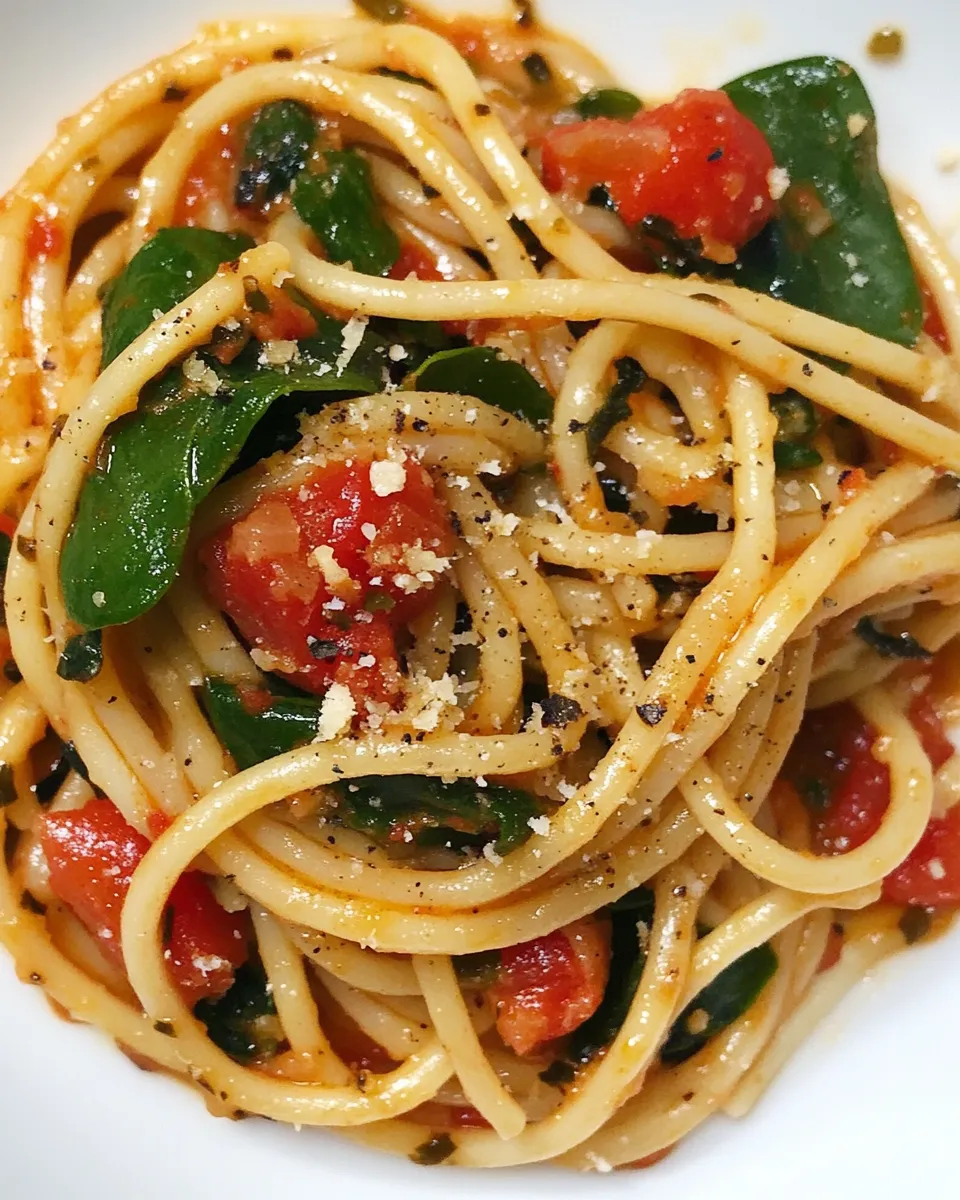 Delicious Pasta Puttanesca with Baby Spinach shot