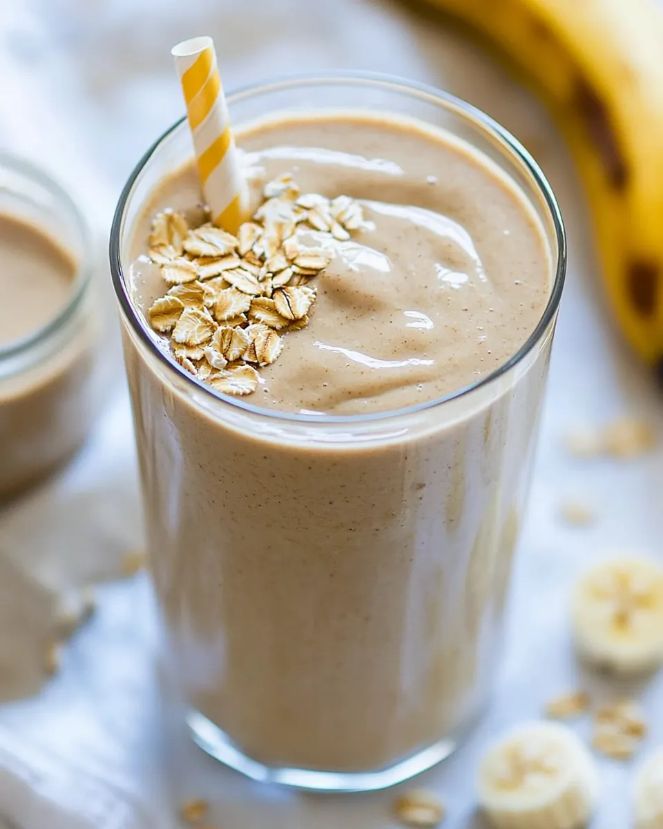 Homemade Peanut Butter Banana Oat Protein Smoothie photo