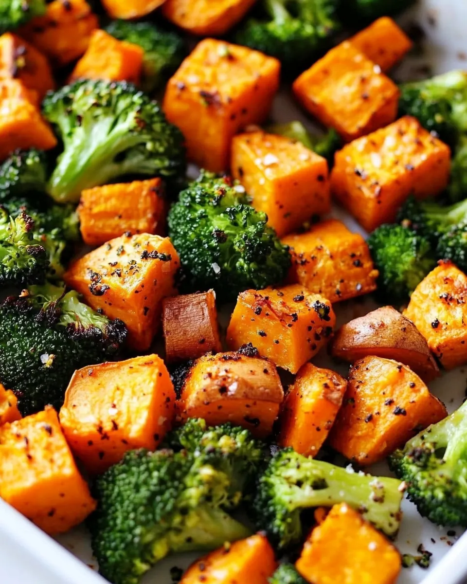 Delicious Perfectly Roasted Broccoli and Sweet Potatoes shot