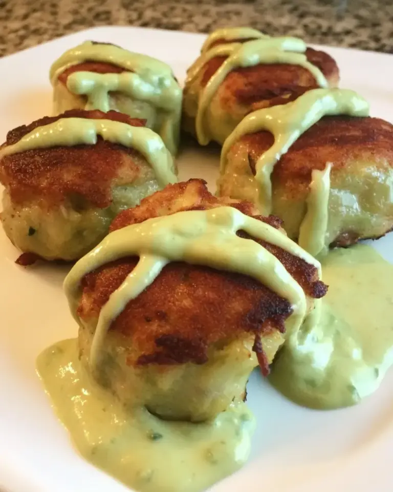 Homemade Plantain Wrapped Crab Cakes with Avocado Aioli photo