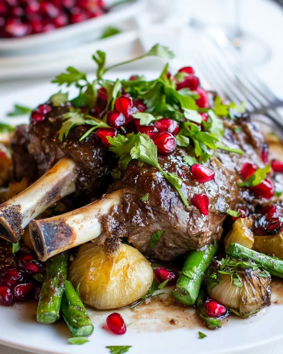 Delicious Pomegranate Roast Lamb Shanks shot