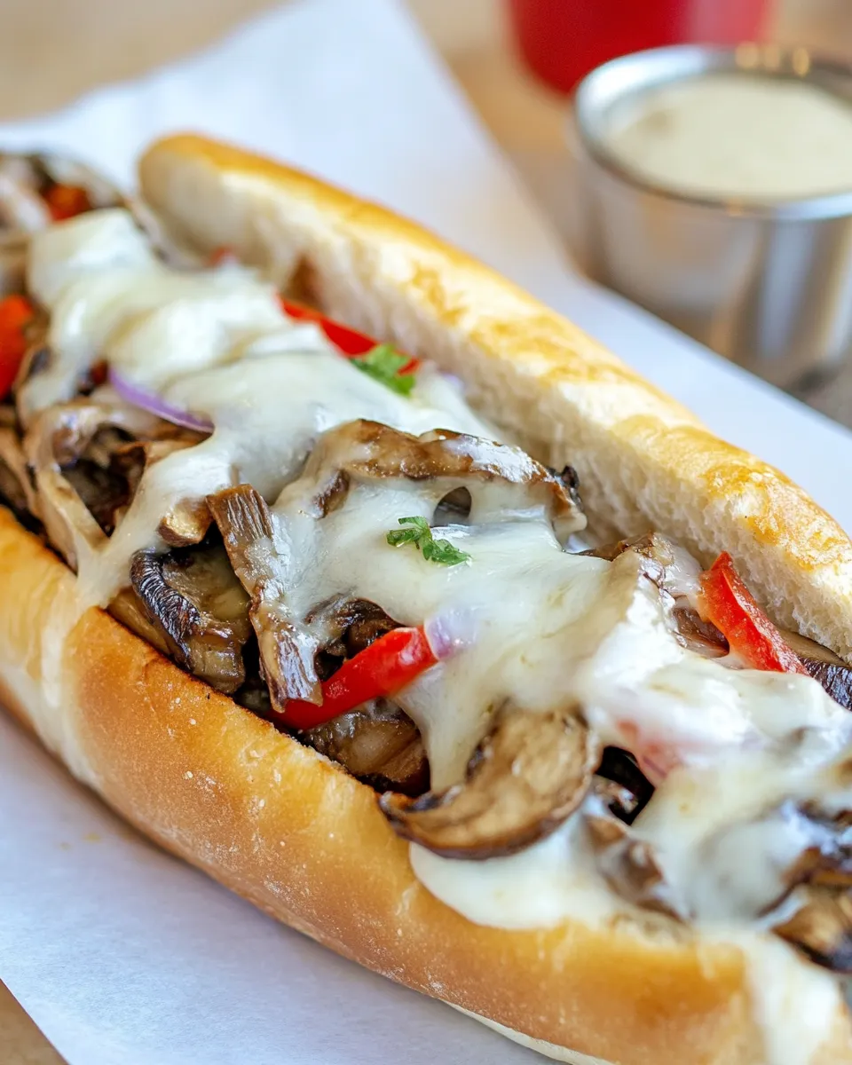 Delicious Portobello Cheesesteaks shot