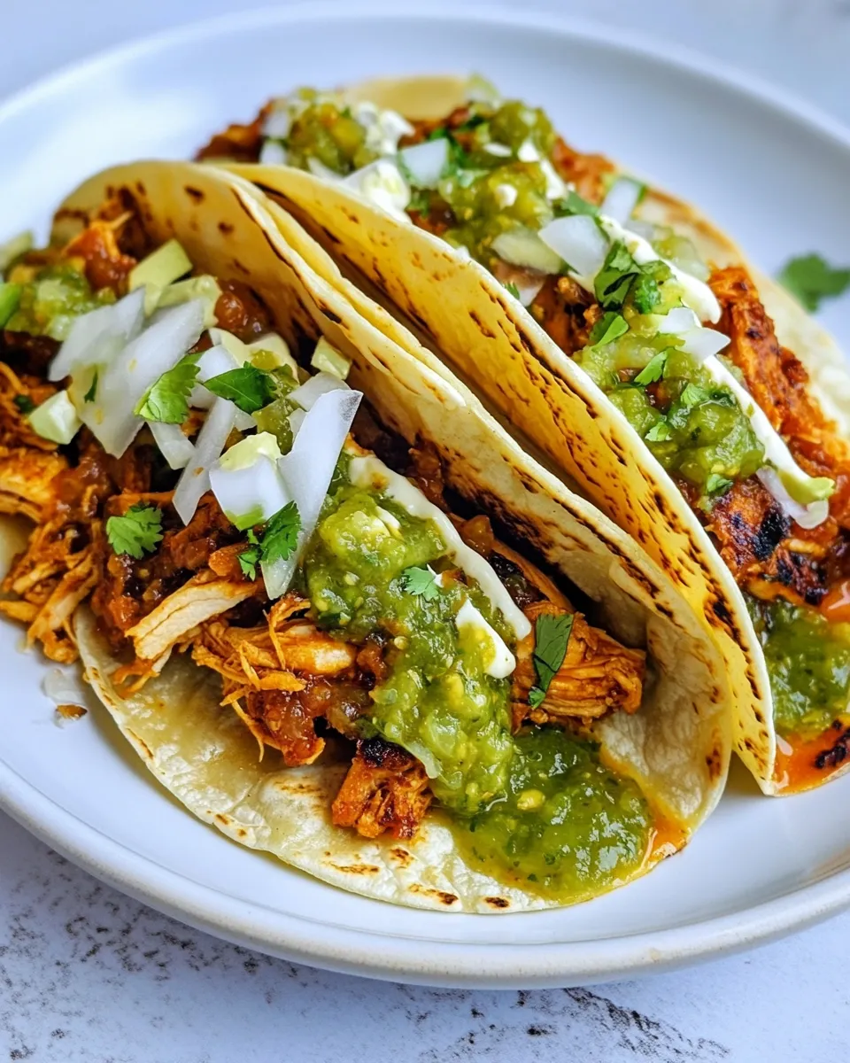 Classic Pulled Chicken Tacos with Tomatillo Salsa image