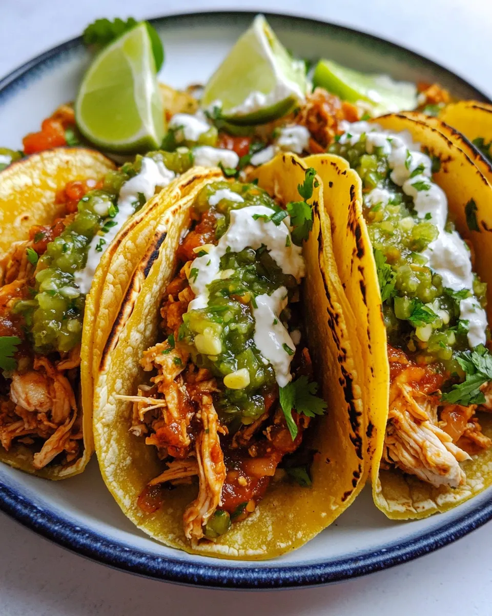 Delicious Pulled Chicken Tacos with Tomatillo Salsa shot