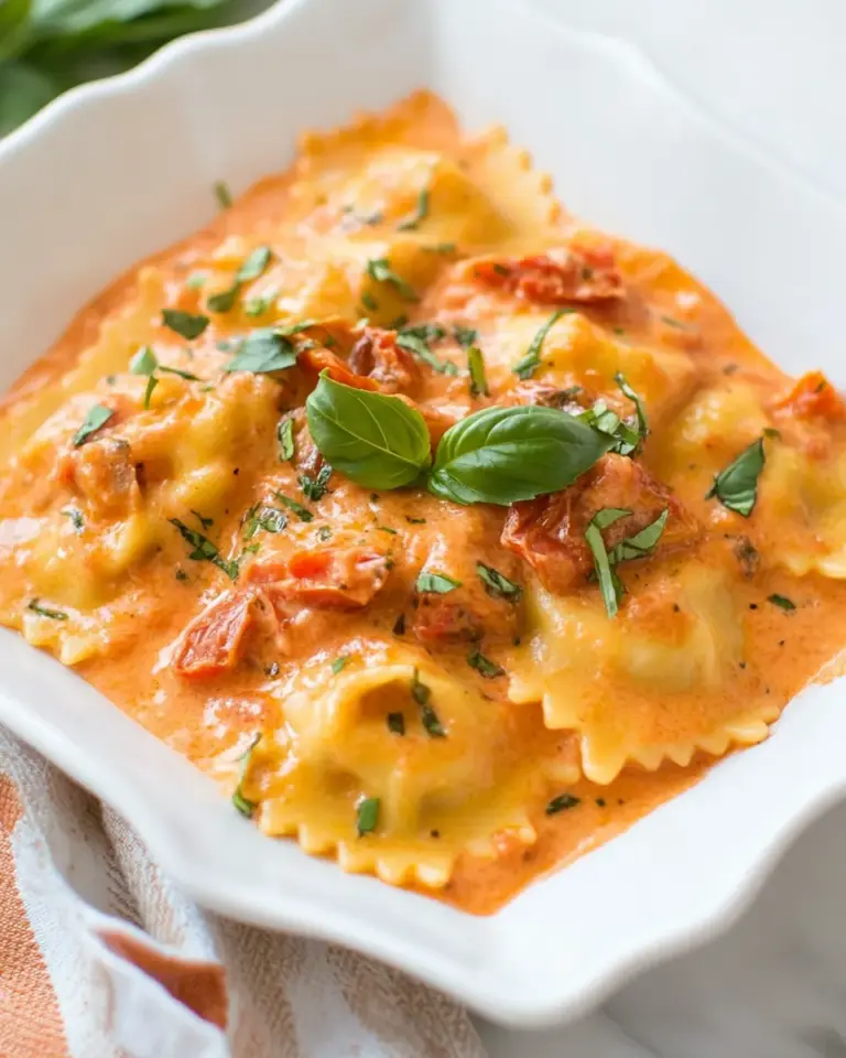Homemade Ravioli with Creamy Sun-dried Tomato and Basil Sauce photo