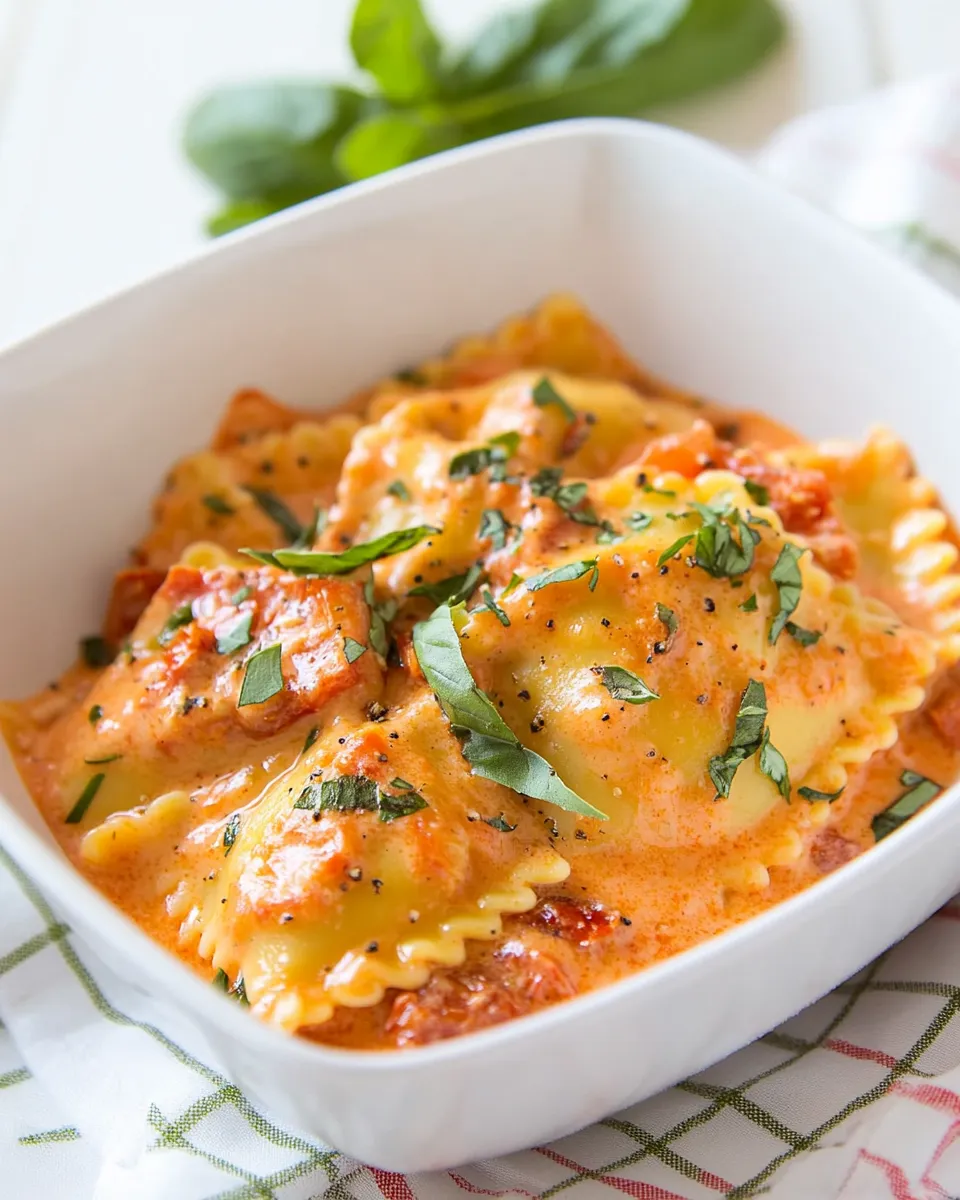 Classic Ravioli with Creamy Sun-dried Tomato and Basil Sauce image