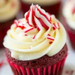 Homemade Red Velvet Cupcakes with Peppermint Cream Cheese Frosting photo