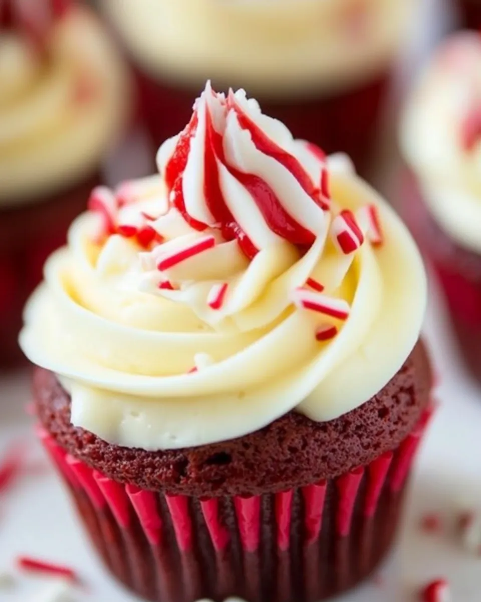 Homemade Red Velvet Cupcakes with Peppermint Cream Cheese Frosting photo