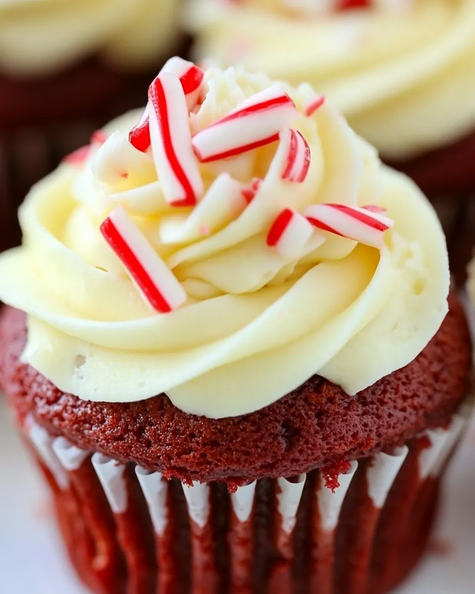 Delicious Red Velvet Cupcakes with Peppermint Cream Cheese Frosting shot