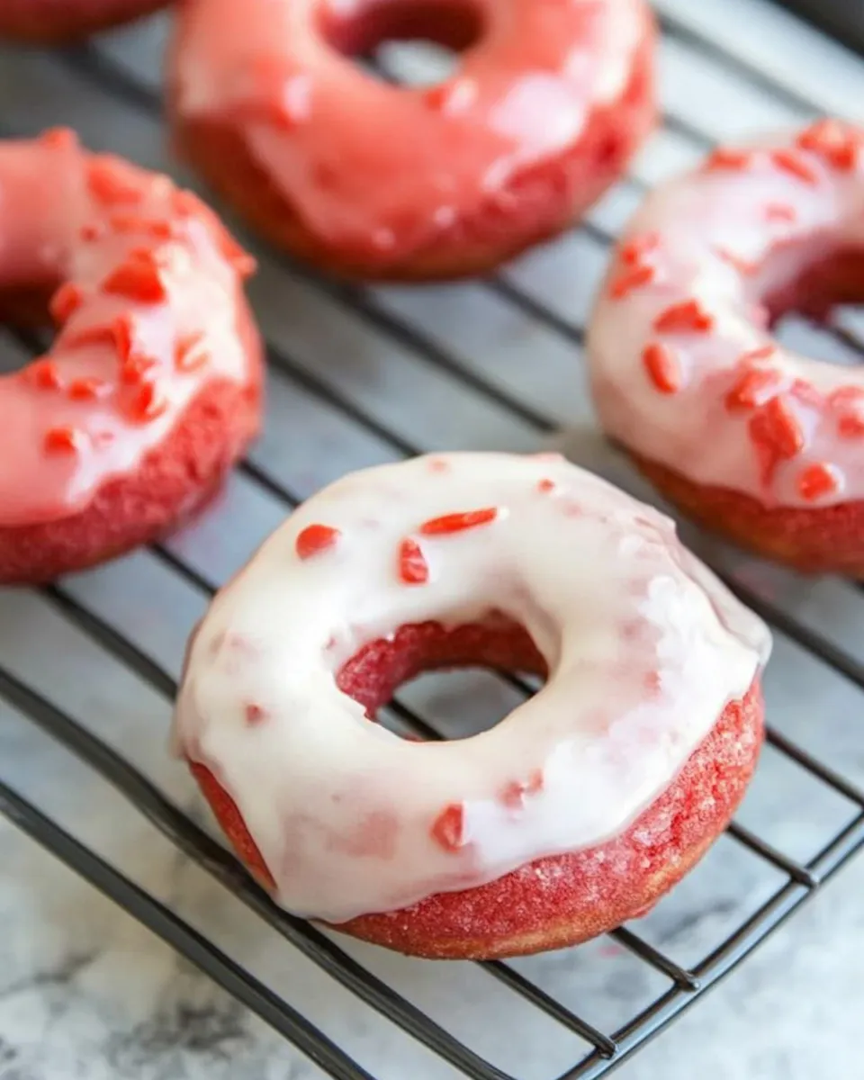 Delicious Red Velvet Donuts with Glaze shot