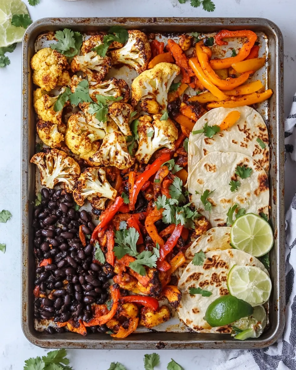 Ultimate Roasted Cauliflower and Black Bean Sheet Pan Fajitas. dish image
