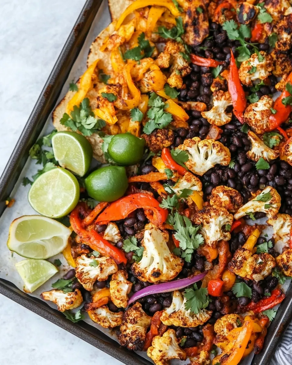 Tasty Roasted Cauliflower and Black Bean Sheet Pan Fajitas. shot