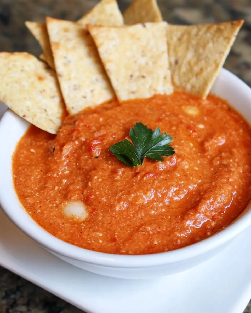 Delicious Roasted Red Pepper and White Bean Dip shot