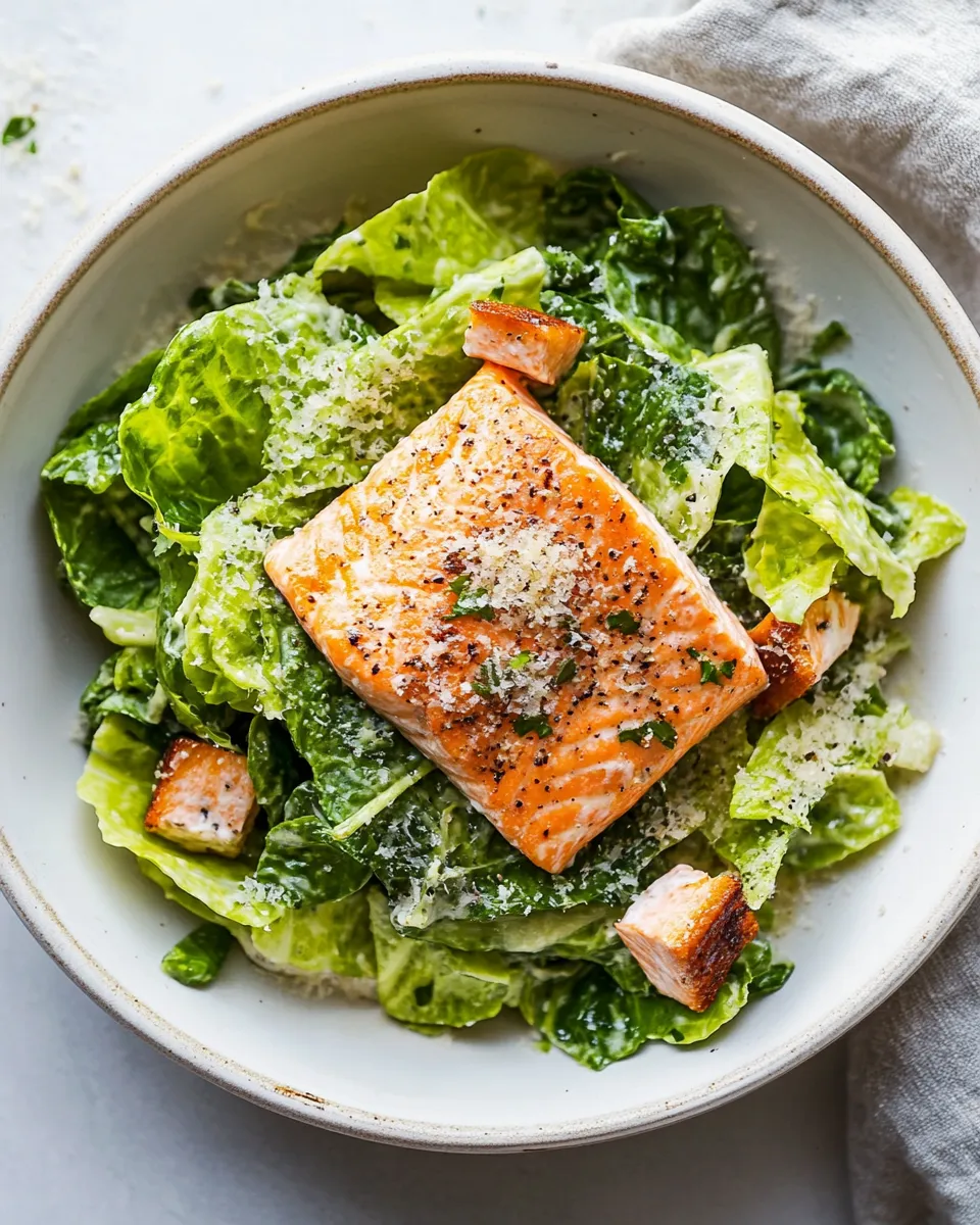 Delicious Salmon Caesar Salad shot