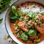 Homemade Saucy 30 Minute Thai Basil Salmon Curry. photo