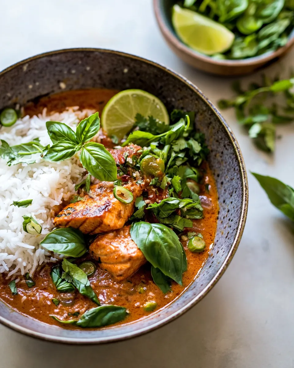 Classic Saucy 30 Minute Thai Basil Salmon Curry. image