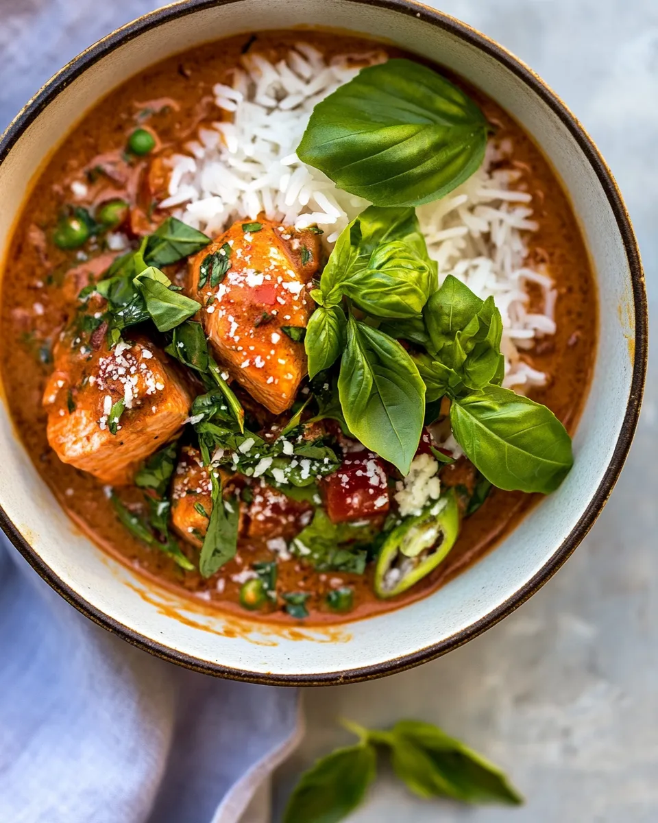 Easy Saucy 30 Minute Thai Basil Salmon Curry. picture