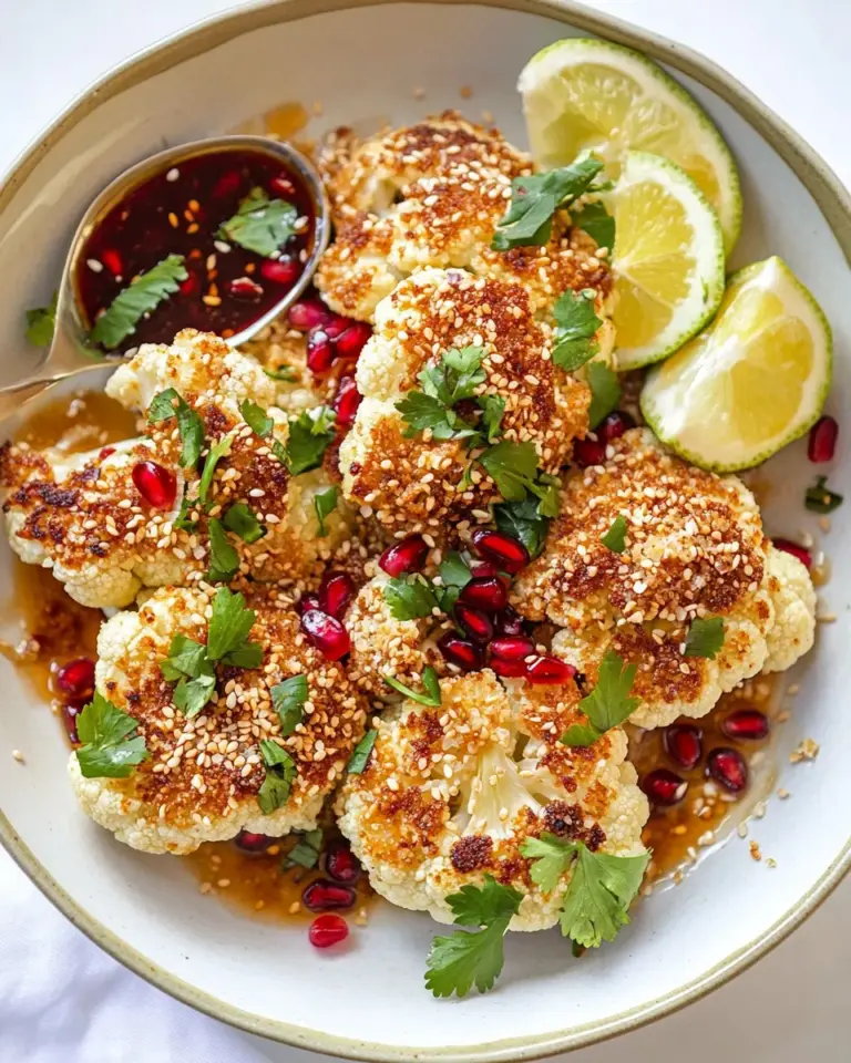 Delicious Sesame Crusted Cauliflower with Pomegranate Ponzu Sauce. picture