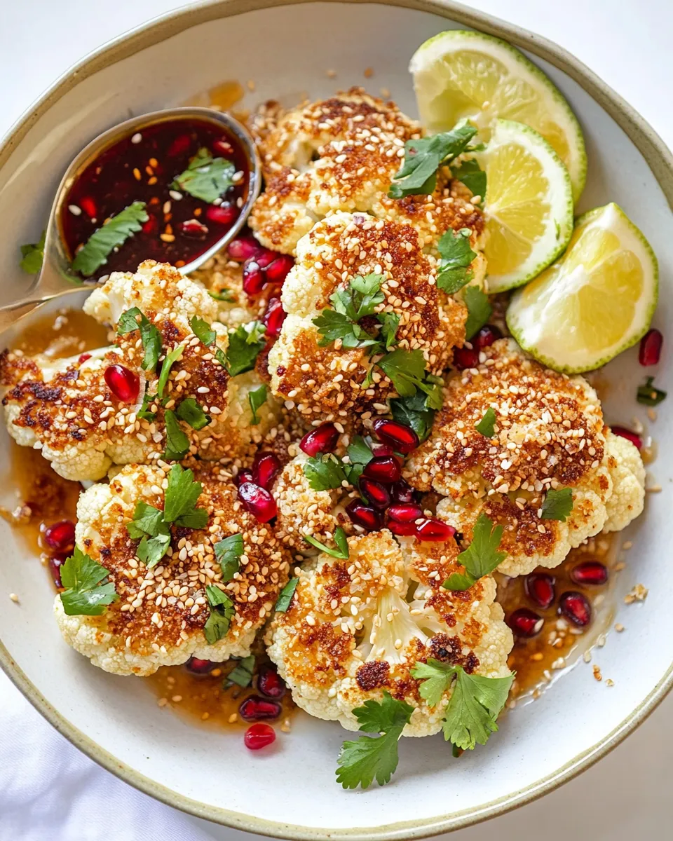 Delicious Sesame Crusted Cauliflower with Pomegranate Ponzu Sauce. picture