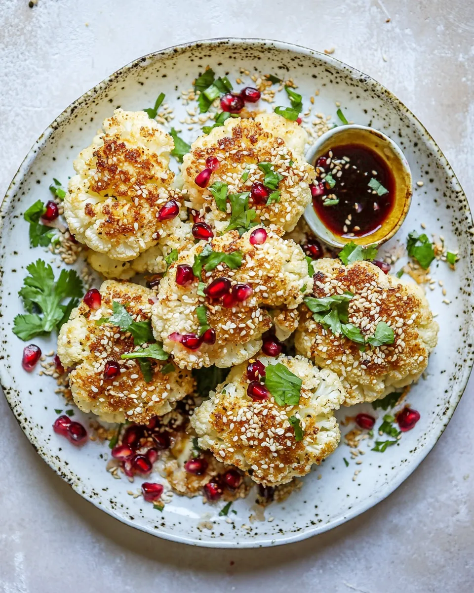 Classic Sesame Crusted Cauliflower with Pomegranate Ponzu Sauce. photo
