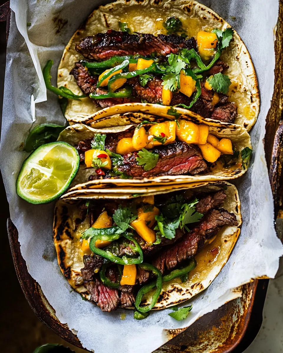 Ultimate Sheet Pan Chipotle Steak Tacos with Mango Salsa. recipe image
