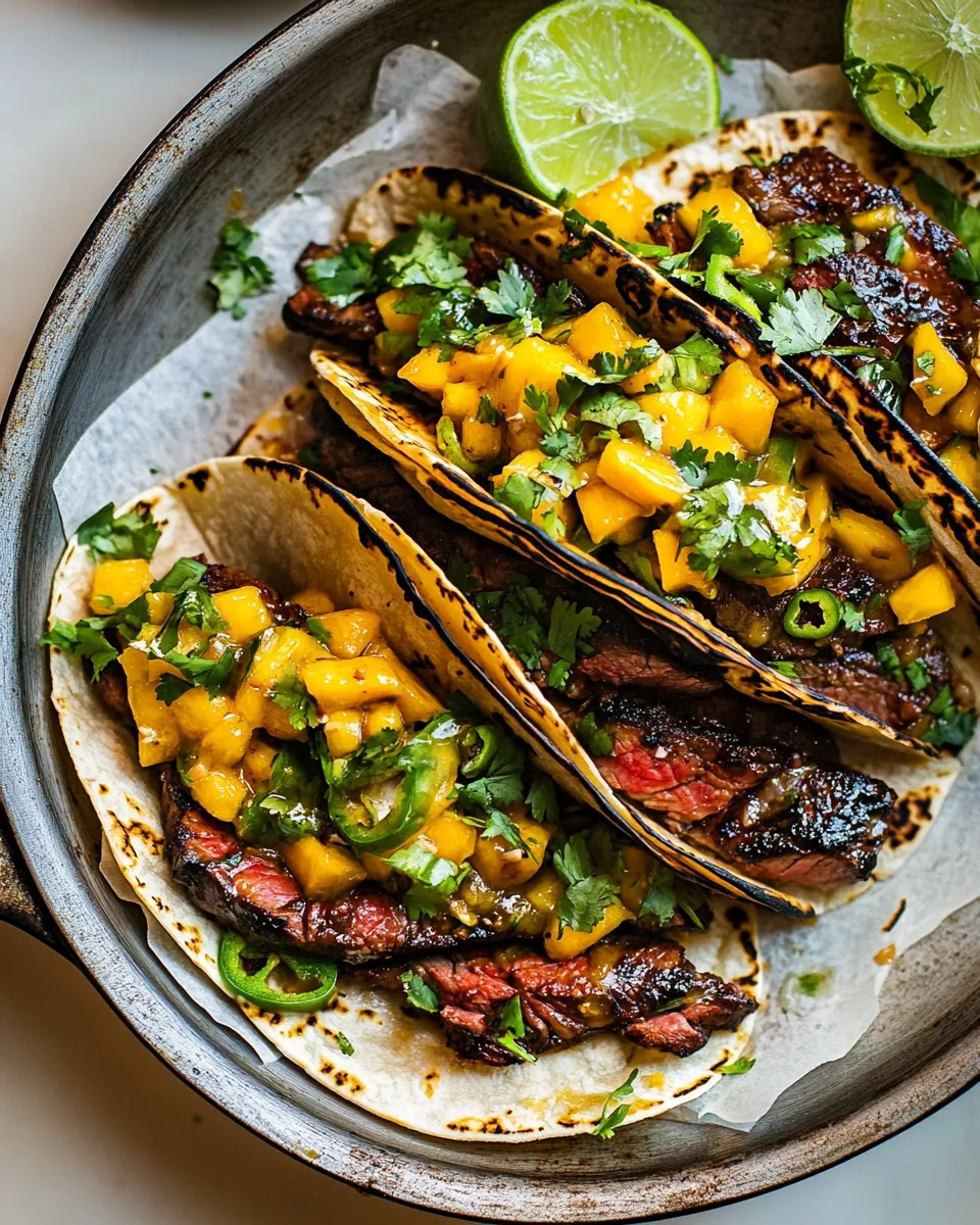 Simple Sheet Pan Chipotle Steak Tacos with Mango Salsa. recipe photo