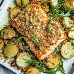 Homemade Sheet Pan Dijon Salmon and Panko Potatoes. photo
