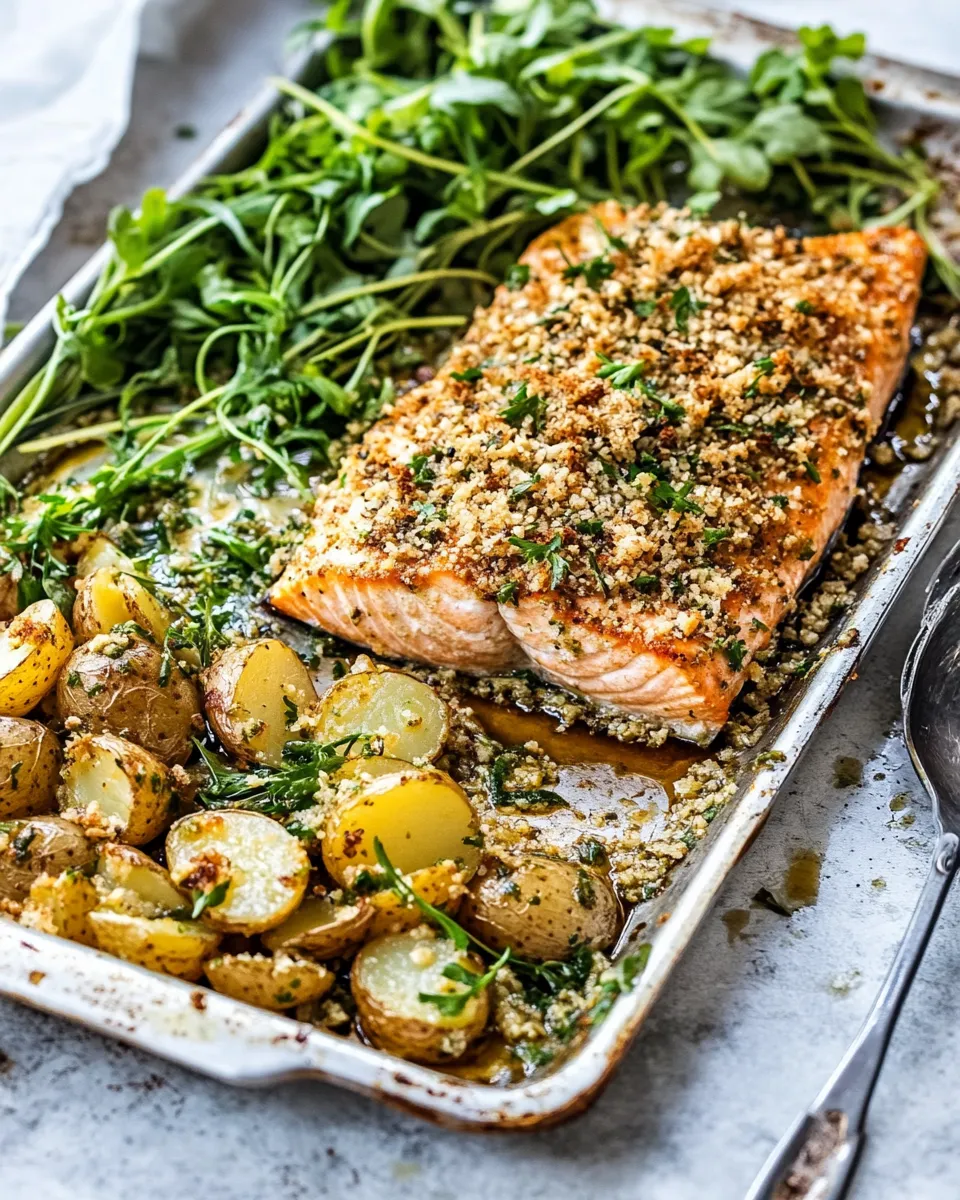 Easy Sheet Pan Dijon Salmon and Panko Potatoes. picture