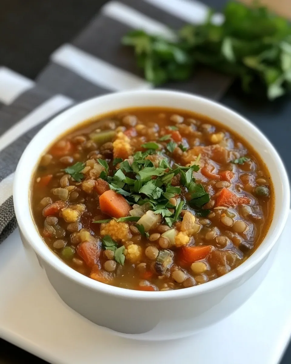 Delicious Slow Cooker Lentil Cauliflower Stew shot