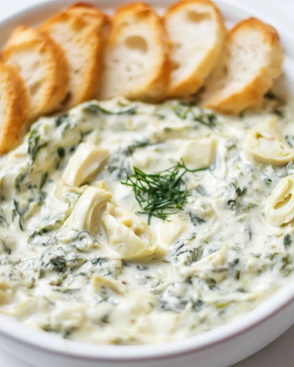 Delicious Slow Cooker Spinach Artichoke Dip shot
