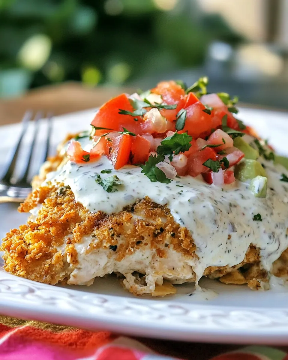 Homemade Smothered Nacho Chicken with Tomatillo Avocado Ranch Dressing photo