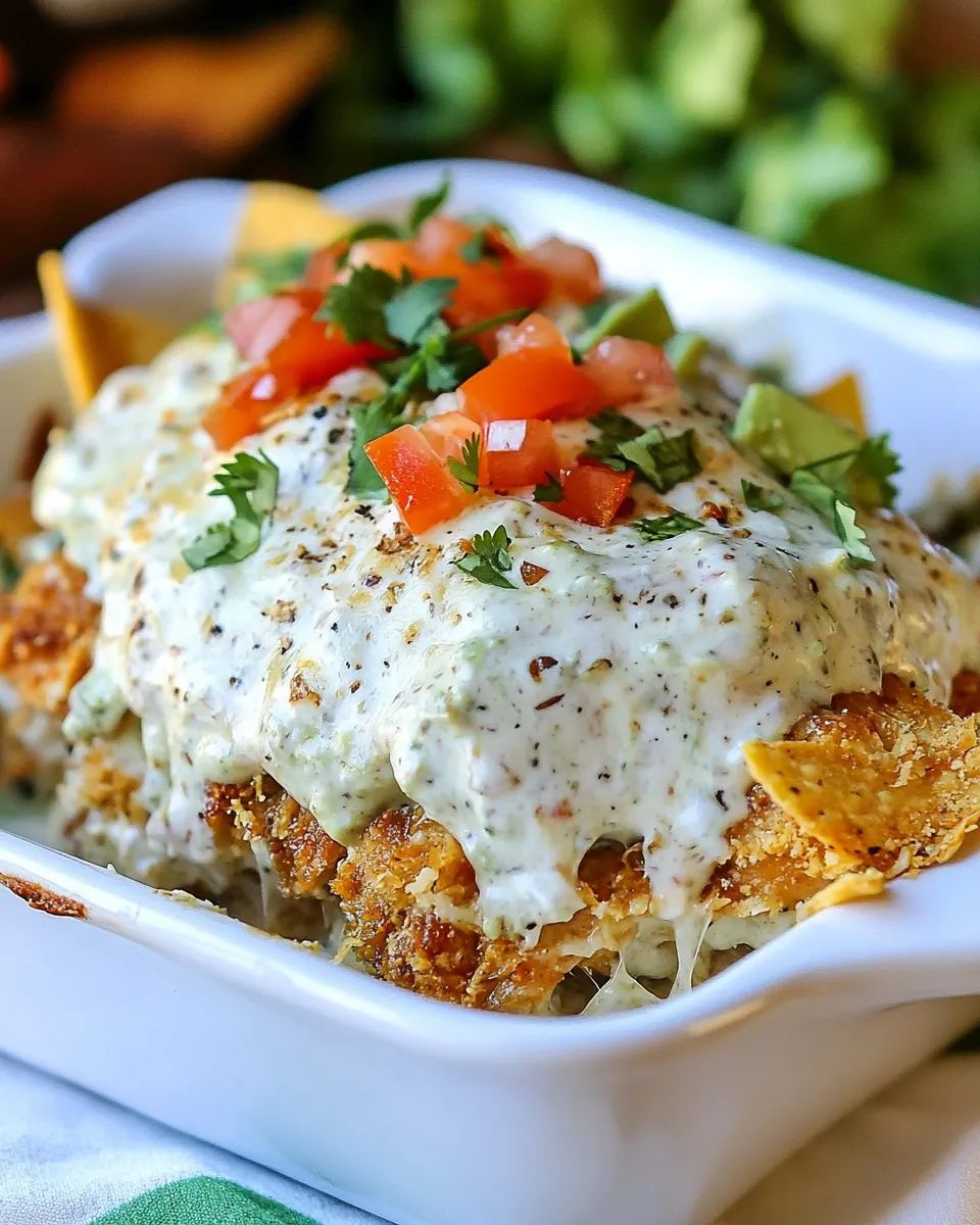 Classic Smothered Nacho Chicken with Tomatillo Avocado Ranch Dressing image