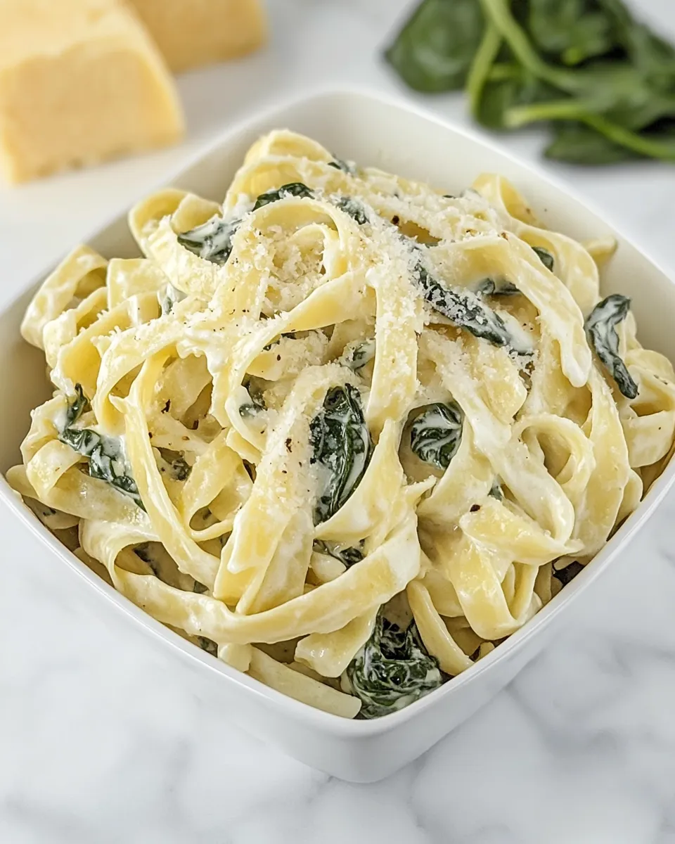 Delicious Spinach Alfredo Pasta shot
