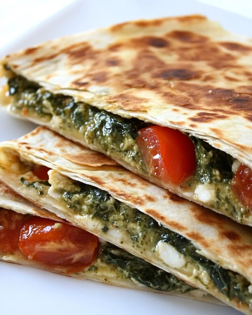 Delicious Spinach & Tomato Quesadilla with Pesto shot