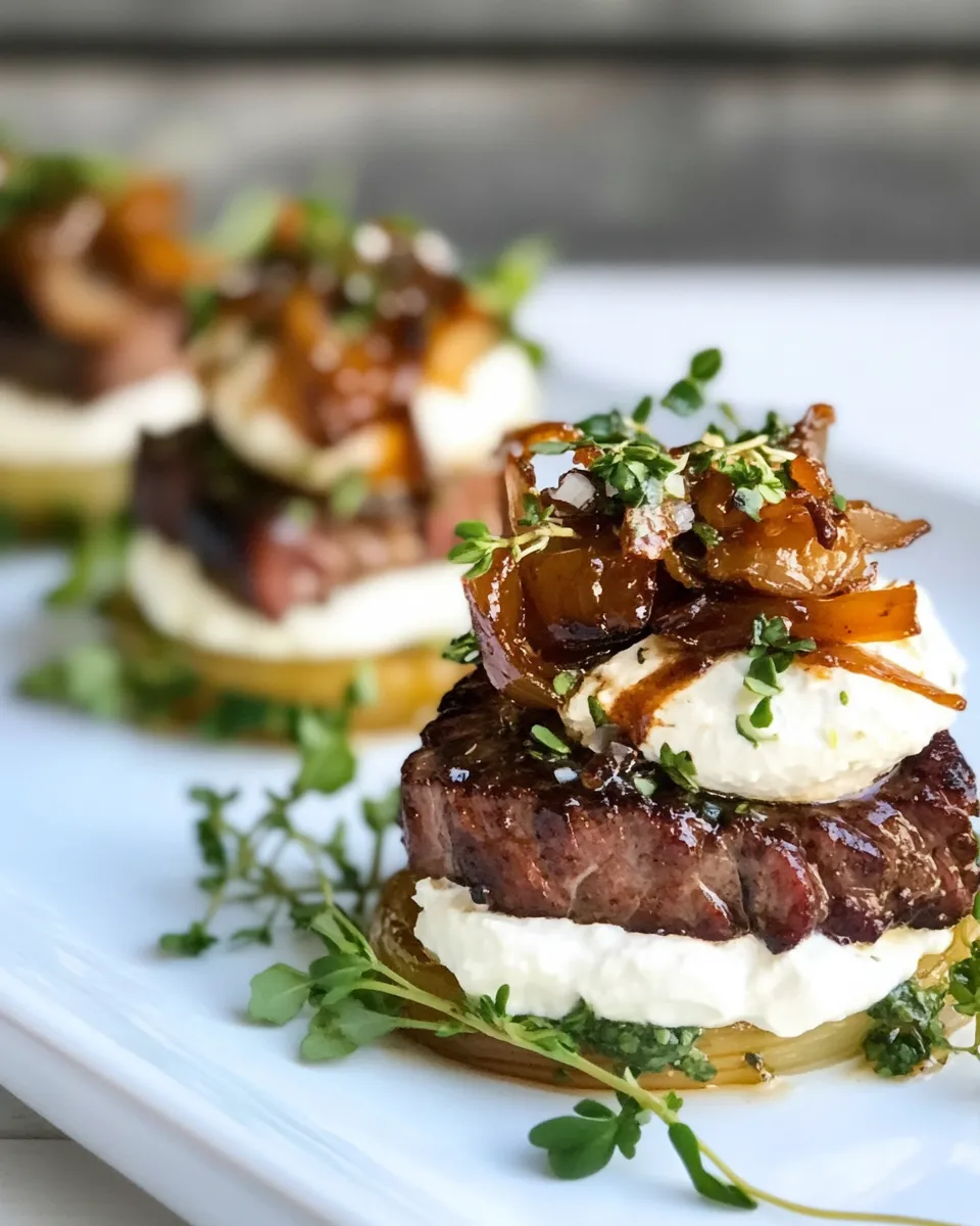 Classic Steak Appetizer with Caramelized Onion and Boursin Garlic & Fine Herbs Cheese image