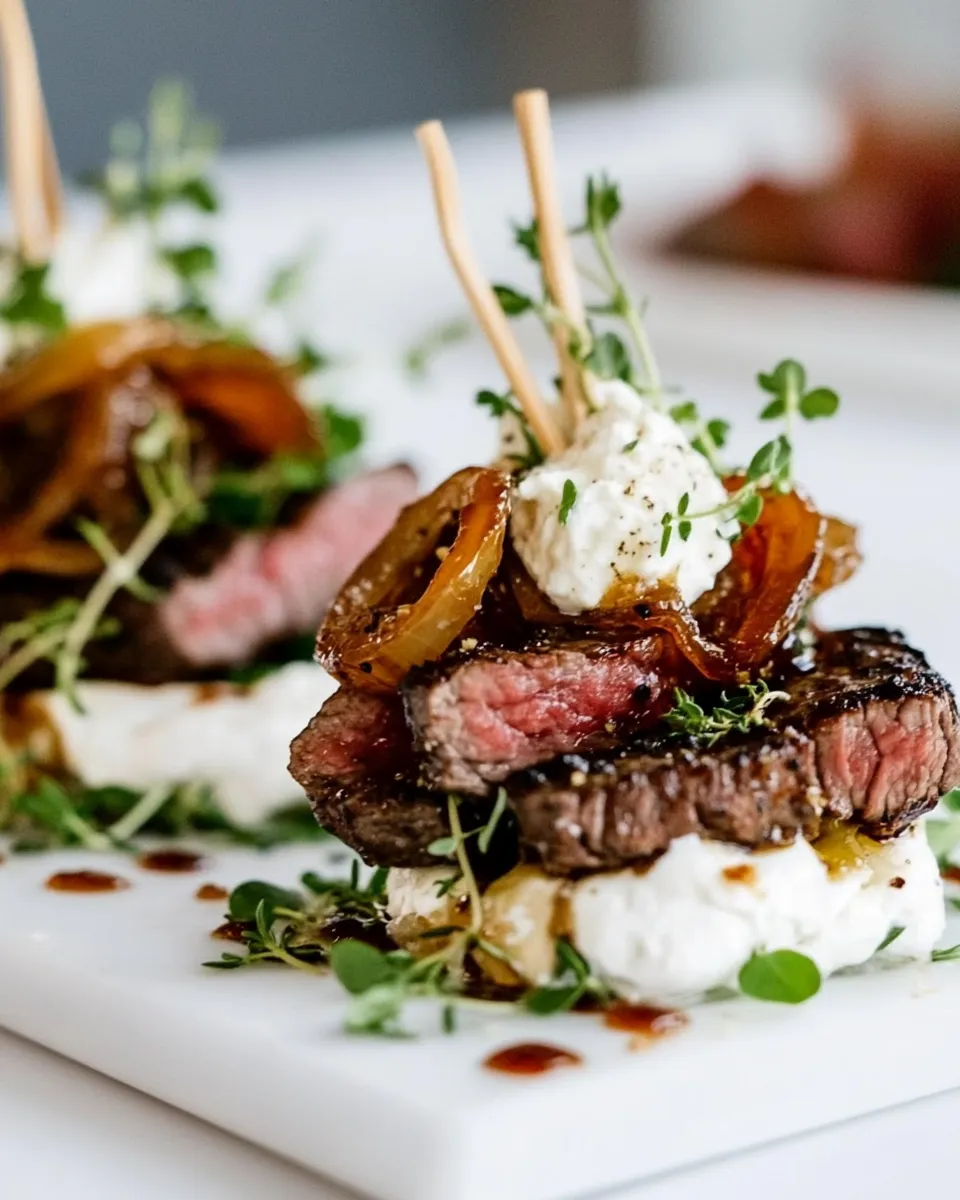 Easy Steak Appetizer with Caramelized Onion and Boursin Garlic & Fine Herbs Cheese picture
