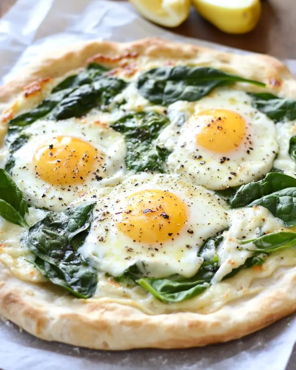 Easy Thin Crust Spinach and Egg Breakfast Pizza dish photo