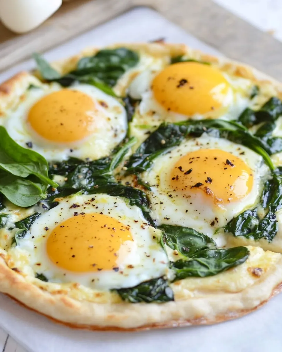 Delicious Thin Crust Spinach and Egg Breakfast Pizza recipe image